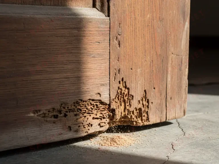 Mối đục cửa gỗ ở góc dưới Mối đục cửa gỗ ở góc dưới