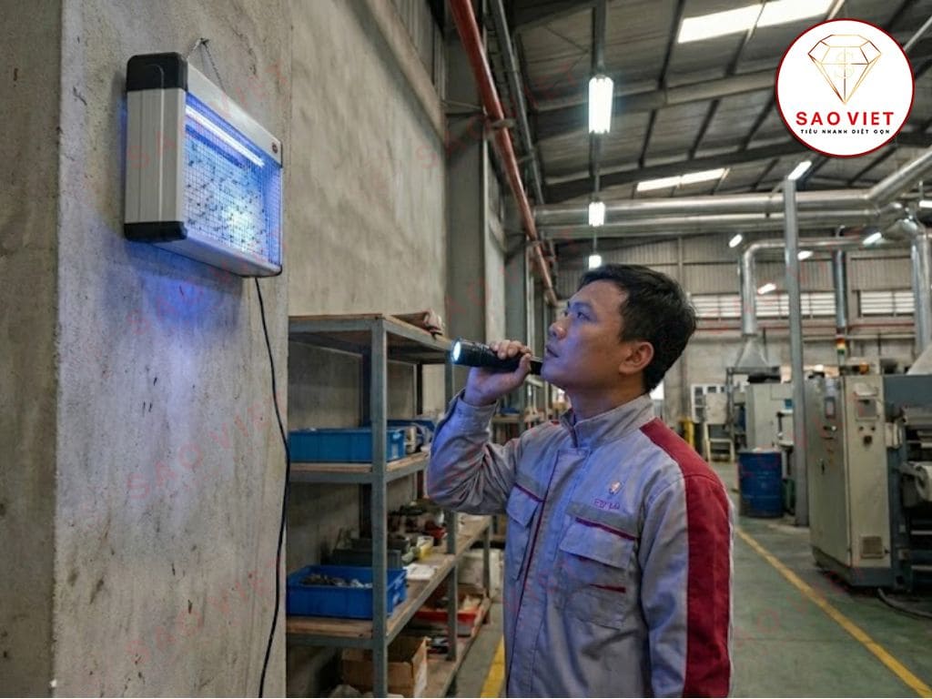 Kiểm tra bẫy đèn trong nhà máy