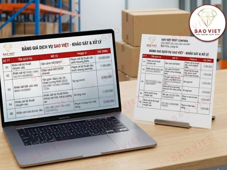 Bảng báo giá dịch vụ diệt nhện doanh nghiệp mới nhất 1 Bảng báo giá dịch vụ diệt nhện chi tiết hiển thị trên màn hình laptop của kỹ thuật viên chuyên nghiệp