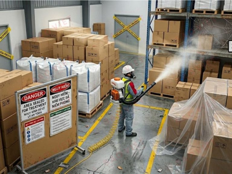 Đội kỹ thuật xử lý nhện ở kho bãi hàng hóa có rủi ro cao 
