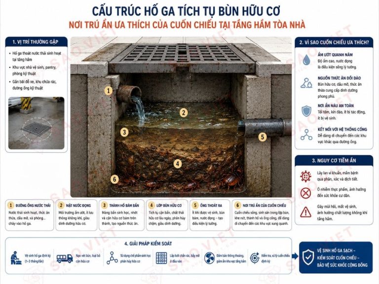 Giải pháp chặn cuốn chiếu xâm nhập sảnh và tầng hầm tòa nhà 1 Chi tiết cấu trúc hố ga tích tụ bùn hữu cơ - nơi trú ẩn ưa thích của cuốn chiếu tại tầng hầm tòa nhà