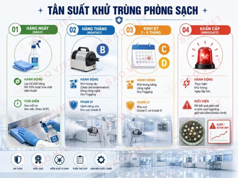 Tần suất khử trùng phòng sạch theo từng cấp độ và tình huống vận hành