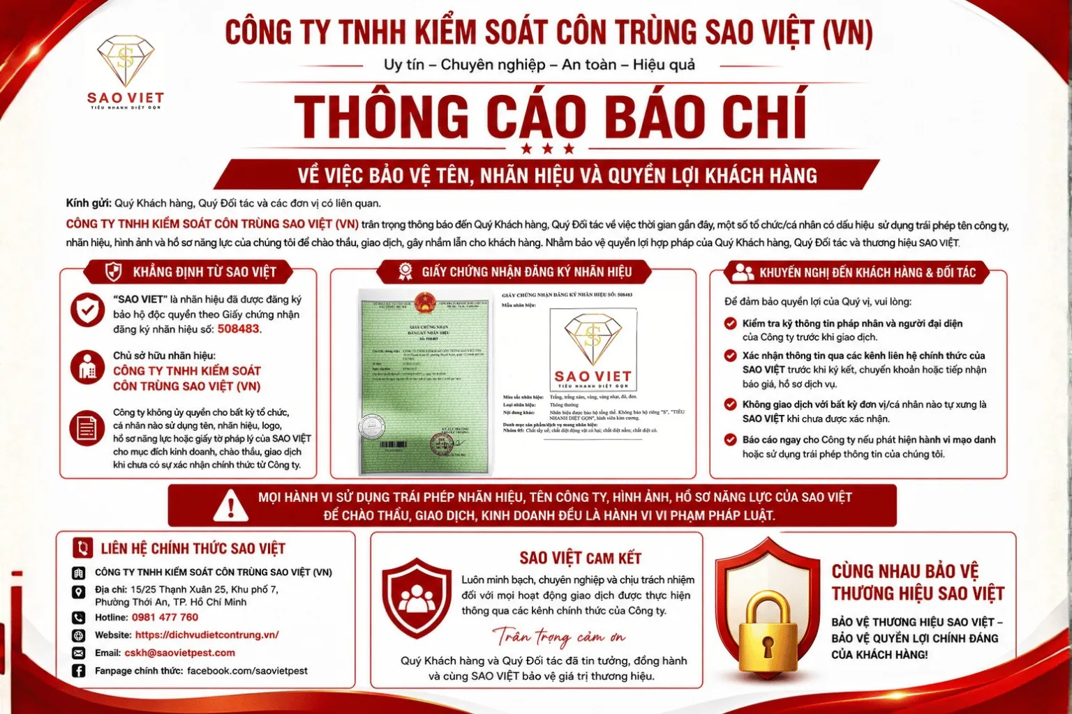 THÔNG BÁO VỀ BẢO VỆ TÊN, NHÃN HIỆU VÀ THÔNG TIN THƯƠNG HIỆU SAO VIỆT 1 Noi dung doan van ban cua ban 8