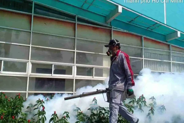 Sao Việt phun khói đuổi rắn côn trùng bầy muỗi cho khu vực vành đai xung quanh trường học quốc tế AES