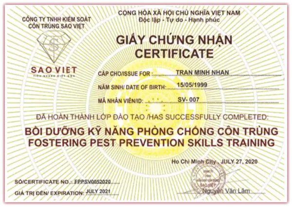 Giấy chứng nhận dịch vụ